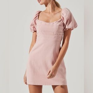 Astr The Label Light Pink Puff Mini Dress - Statement Sleeve - Pleated Bodice